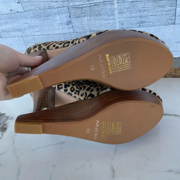 MATIKO Leopard Print Platform Pony Calf Hair Animal Wedge Ankle Boot 10 - Picture 6 of 8